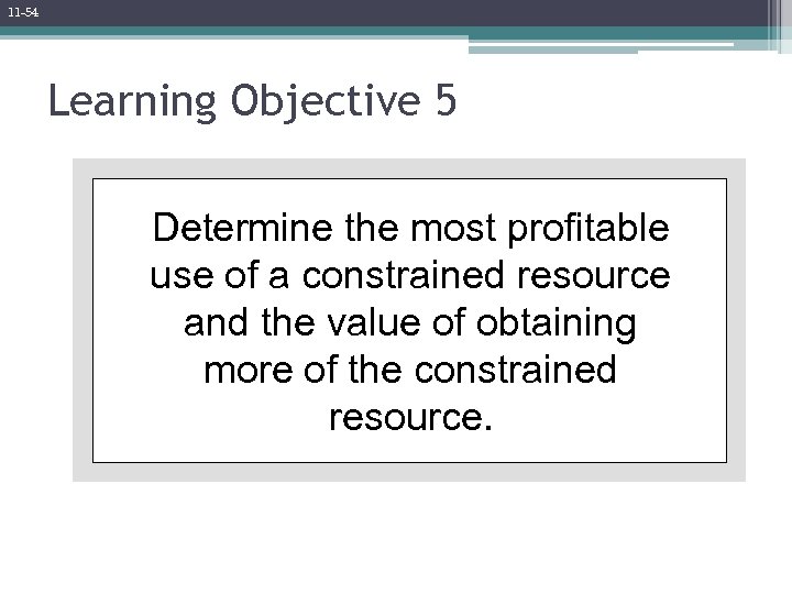 11 -54 Learning Objective 5 Determine the most profitable use of a constrained resource