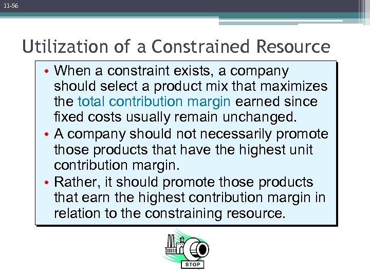 11 -56 Utilization of a Constrained Resource • When a constraint exists, a company