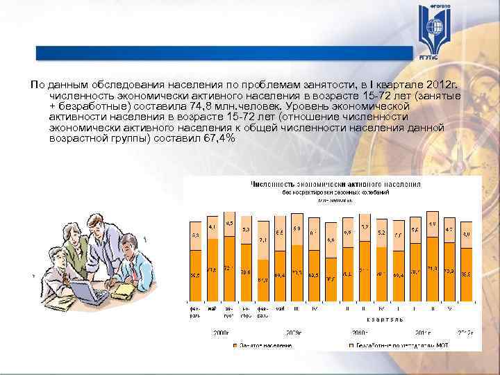 По данным обследования населения по проблемам занятости, в I квартале 2012 г. численность экономически