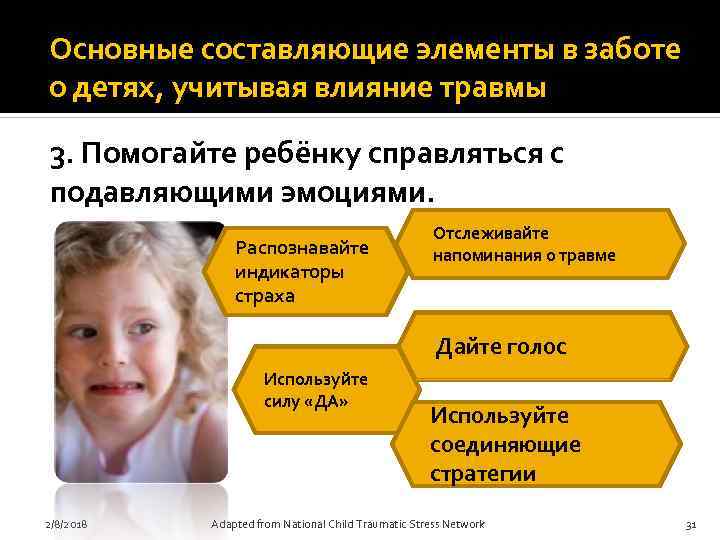 Основные составляющие элементы в заботе Track о детях, учитывая влияние травмы 3. Помогайте ребёнку