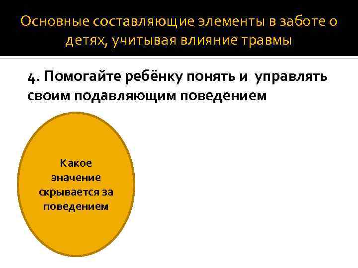 Основные составляющие элементы в заботе о детях, учитывая влияние травмы 4. Помогайте ребёнку понять