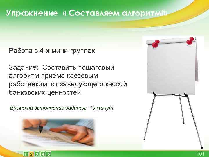 Упражнение « Составляем алгоритм!» Работа в 4 -х мини-группах. Задание: Составить пошаговый алгоритм приема
