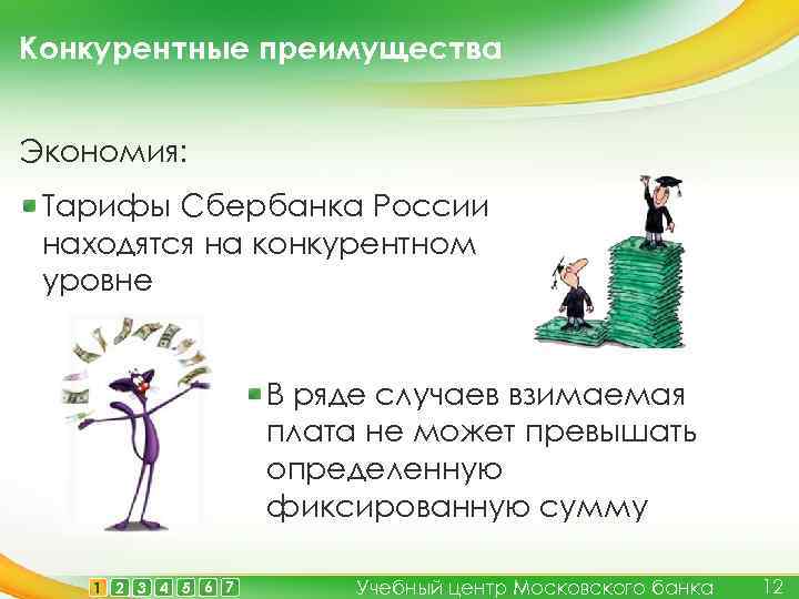 Конкурентные преимущества Экономия: Тарифы Сбербанка России находятся на конкурентном уровне В ряде случаев взимаемая