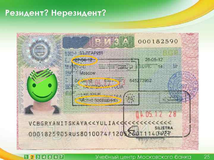 Резидент? Нерезидент? 1 2 3 4 5 6 7 Учебный центр Московского банка 25