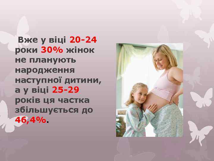 Вже у віці 20 -24 роки 30% жінок не планують народження наступної дитини, а