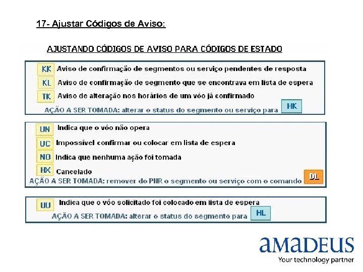 17 - Ajustar Códigos de Aviso: 