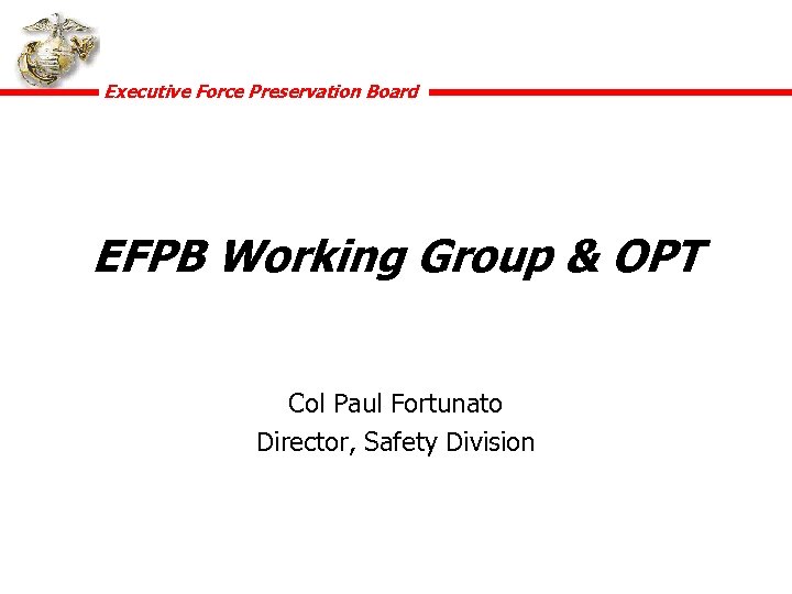 Executive Force Preservation Board EFPB Working Group & OPT Col Paul Fortunato Director, Safety