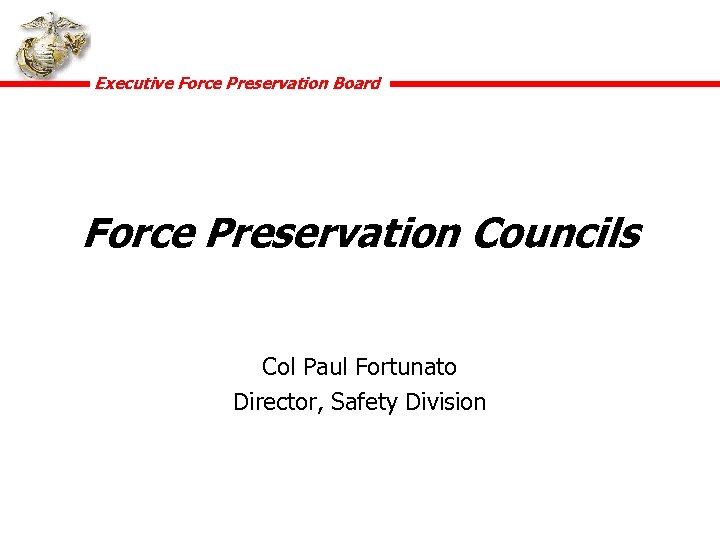 Executive Force Preservation Board Force Preservation Councils Col Paul Fortunato Director, Safety Division 