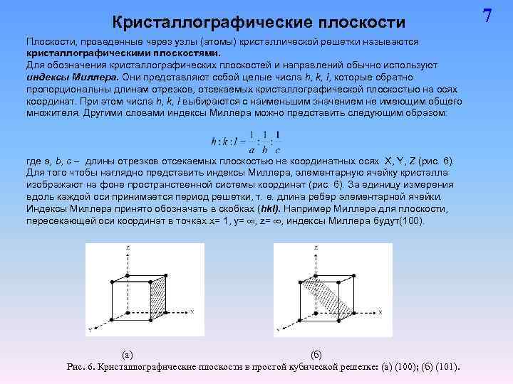 Индексы миллера плоскостей