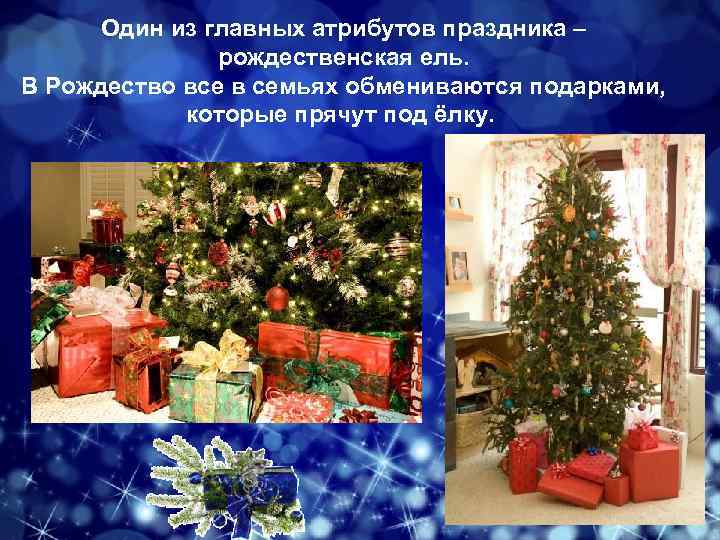 Один из главных атрибутов праздника – рождественская ель. В Рождество все в семьях обмениваются