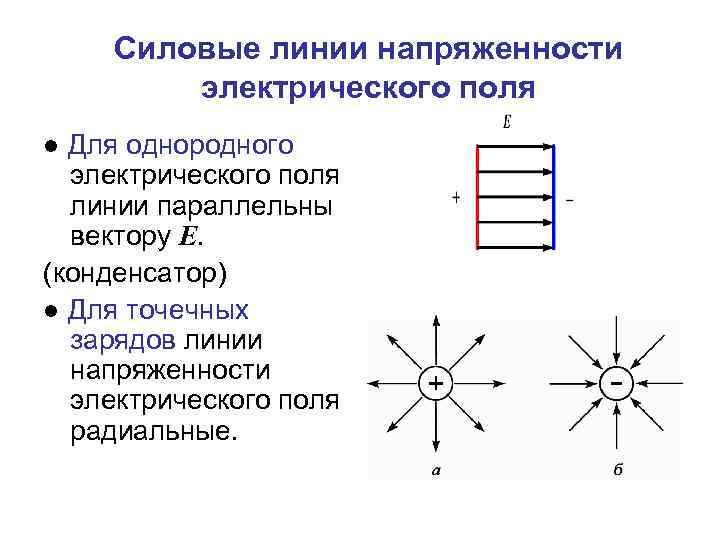 Силовые линии напряженности электрического поля ● Для однородного электрического поля линии параллельны вектору Е.