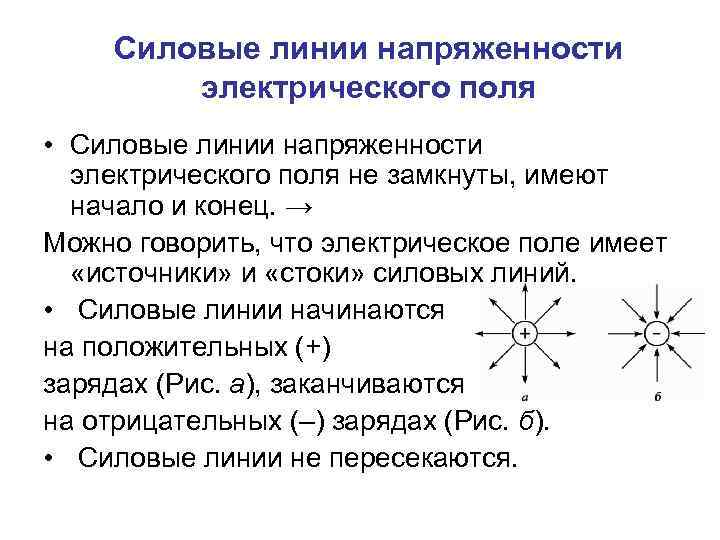 Силовые линии напряженности электрического поля • Силовые линии напряженности электрического поля не замкнуты, имеют