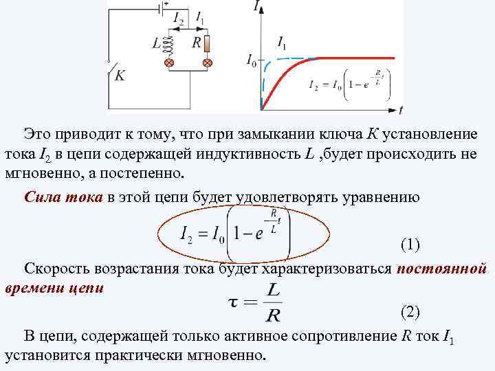 Это приводит к тому, что при замыкании ключа К установление тока I 2 в