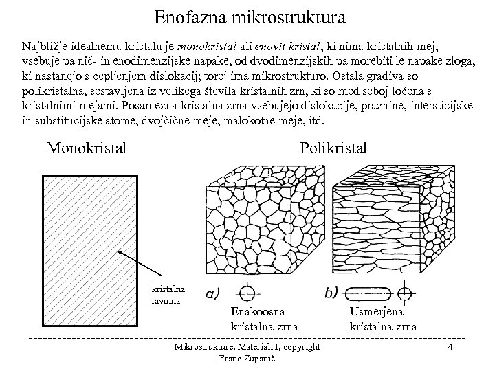 Enofazna mikrostruktura Najbližje idealnemu kristalu je monokristal ali enovit kristal, ki nima kristalnih mej,