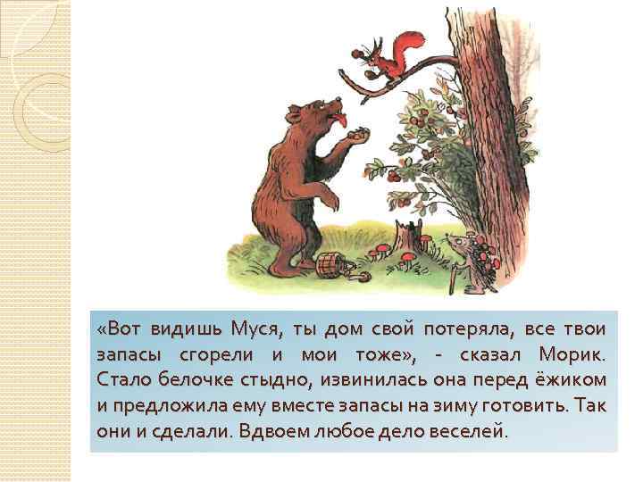  «Вот видишь Муся, ты дом свой потеряла, все твои запасы сгорели и мои