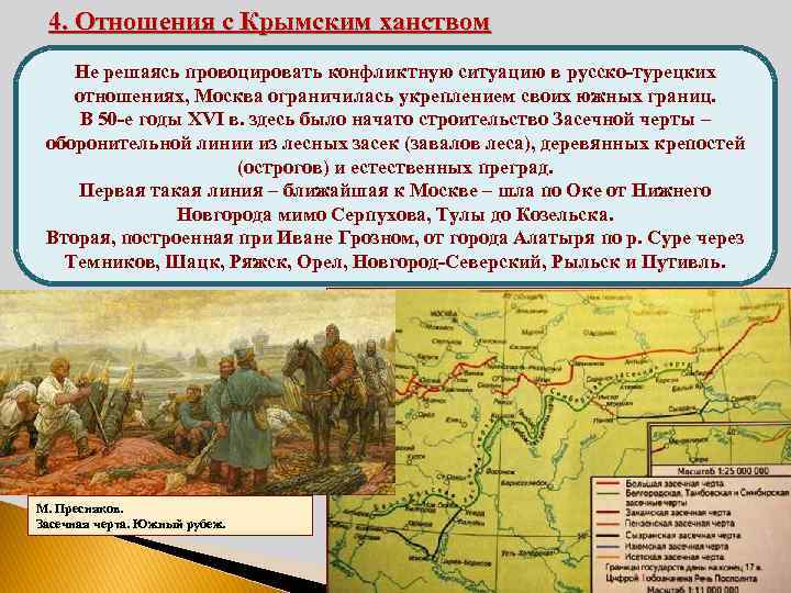 4. Отношения с Крымским ханством Не решаясь провоцировать конфликтную ситуацию в русско-турецких отношениях, Москва