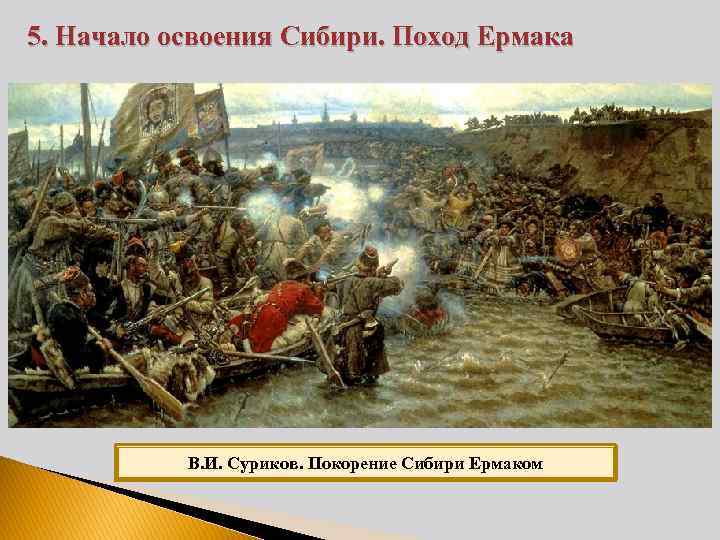 5. Начало освоения Сибири. Поход Ермака В. И. Суриков. Покорение Сибири Ермаком 