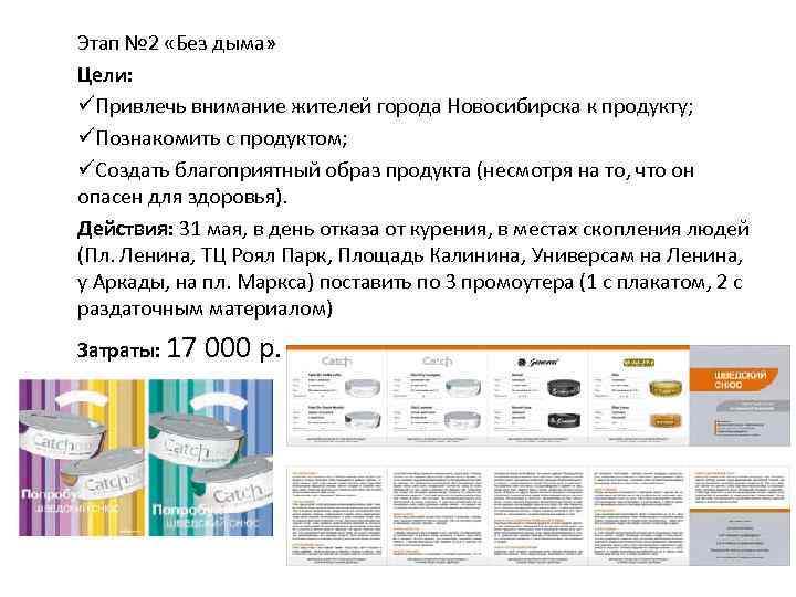 Этап № 2 «Без дыма» Цели: üПривлечь внимание жителей города Новосибирска к продукту; üПознакомить