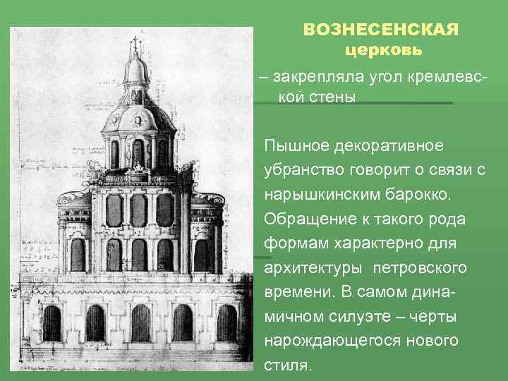 ВОЗНЕСЕНСКАЯ церковь – закрепляла угол кремлевской стены Пышное декоративное убранство говорит о связи с