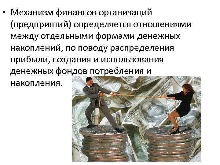  • Механизм финансов организаций (предприятий) определяется отношениями между отдельными формами денежных накоплений, по