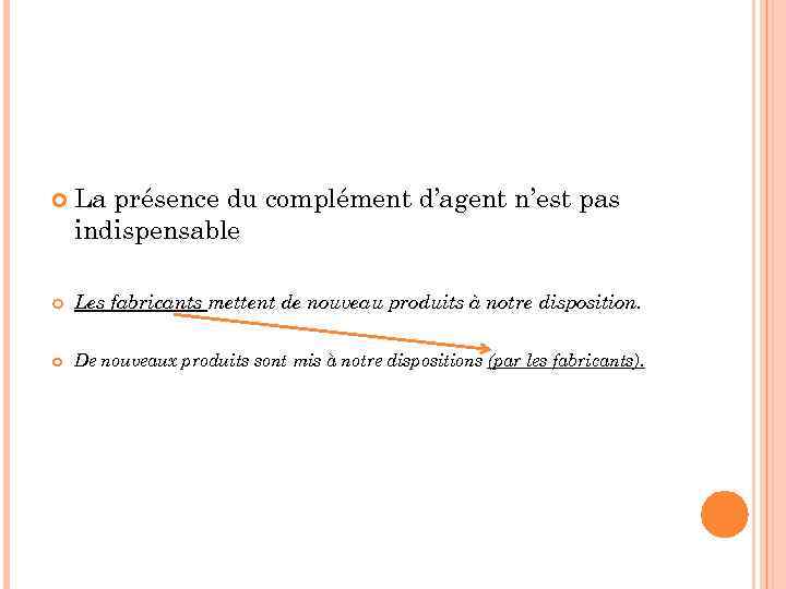  La présence du complément d’agent n’est pas indispensable Les fabricants mettent de nouveau