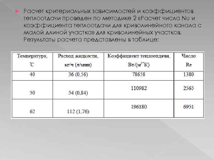  Расчет критериальных зависимостей и коэффициентов теплоотдачи проведен по методике 2 «Расчет числа Nu