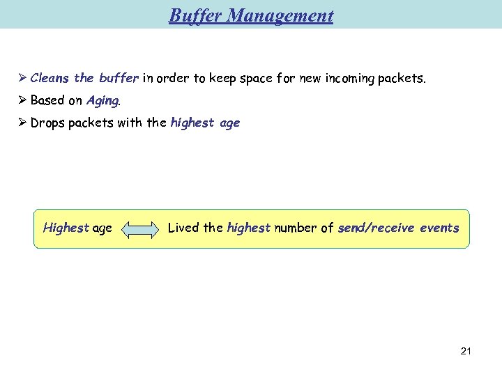 Buffer Management Ø Cleans the buffer in order to keep space for new incoming