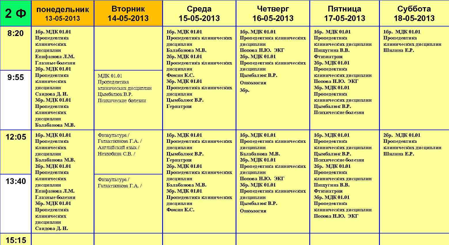 2 Ф 8: 20 9: 55 12: 05 13: 40 15: 15 понедельник 13