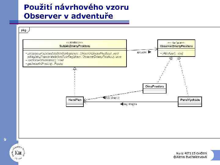 Použití návrhového vzoru Observer v adventuře 9 Kurz 4 IT 115 cvičení ©Alena Buchalcevová