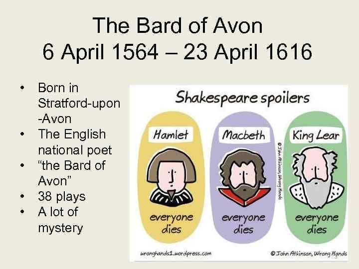 The Bard of Avon 6 April 1564 – 23 April 1616 • • •