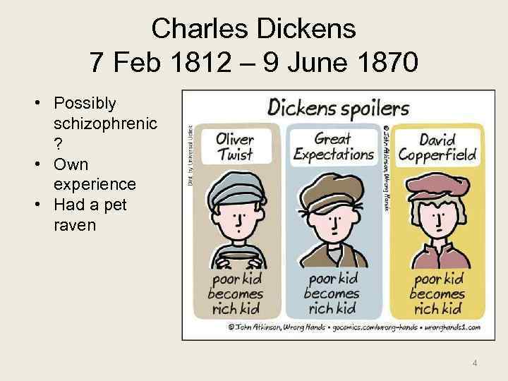 Charles Dickens 7 Feb 1812 – 9 June 1870 • Possibly schizophrenic ? •