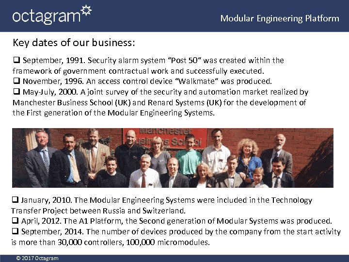 Modular Engineering Platform Key dates of our business: q September, 1991. Security alarm system