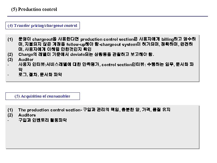 (5) Production control (4) Transfer pricing/chargeout control (1) (2) (3) - 운영이 chargeout을 사용한다면