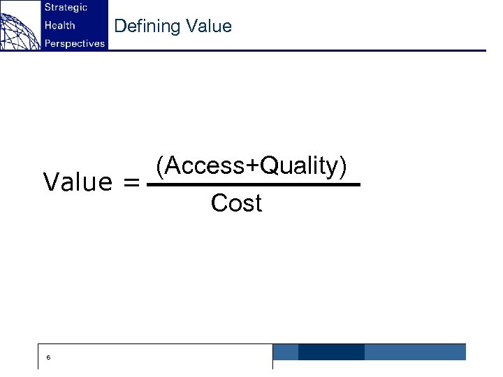 Defining Value (Access+Quality) Value = Cost 6 