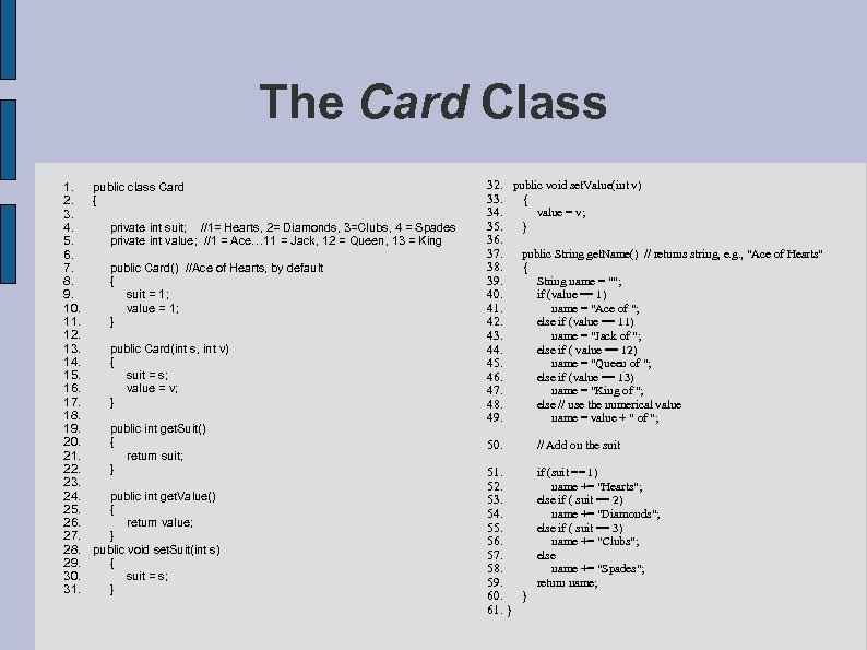 The Card Class 1. 2. 3. 4. 5. 6. 7. 8. 9. 10. 11.