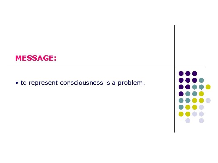 MESSAGE: • to represent consciousness is a problem. 