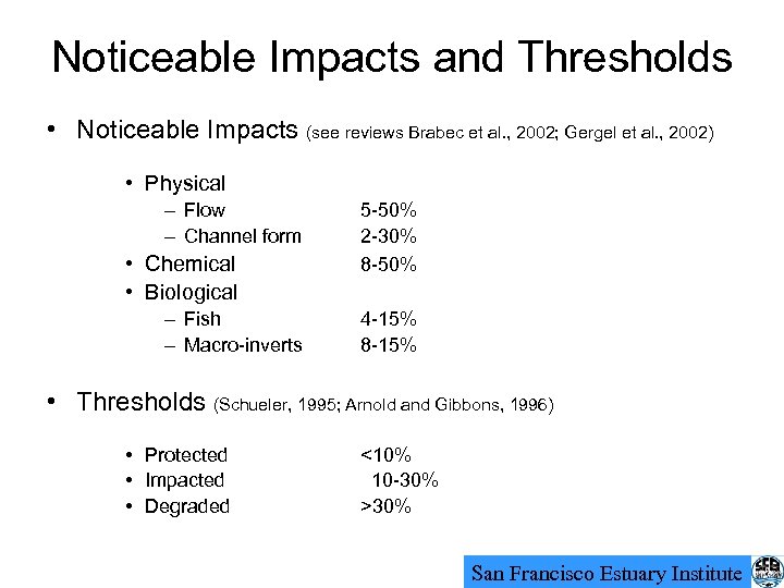 Noticeable Impacts and Thresholds • Noticeable Impacts (see reviews Brabec et al. , 2002;