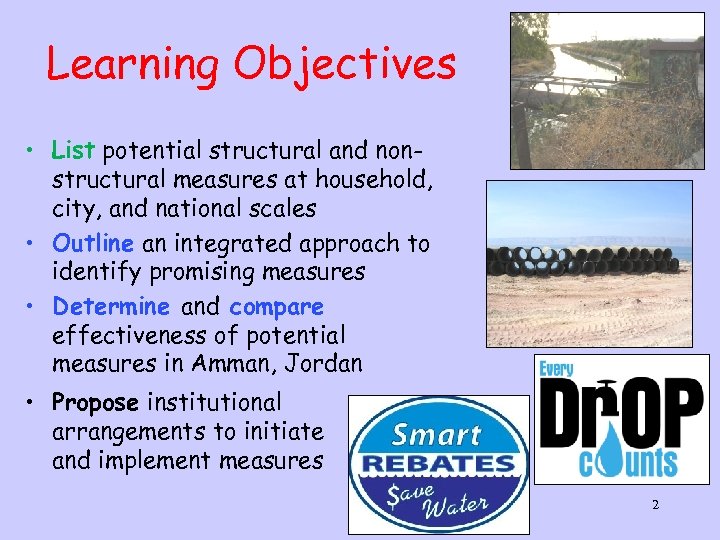 Learning Objectives • List potential structural and nonstructural measures at household, city, and national