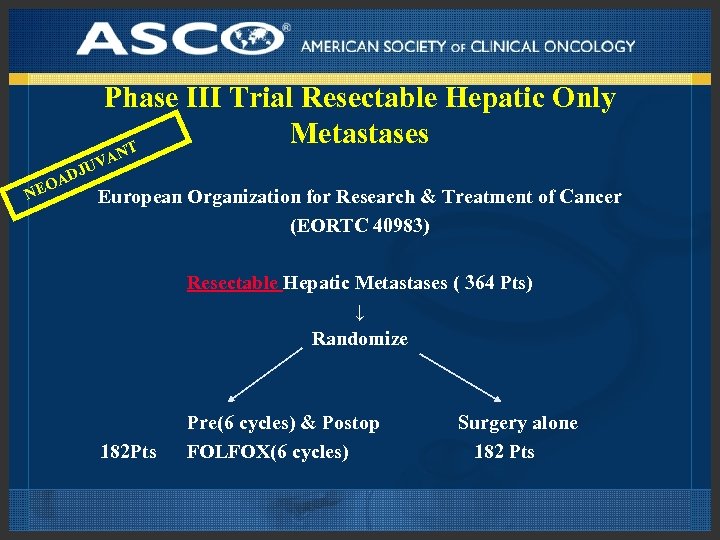 Phase III Trial Resectable Hepatic Only Metastases T AD EO N N VA JU