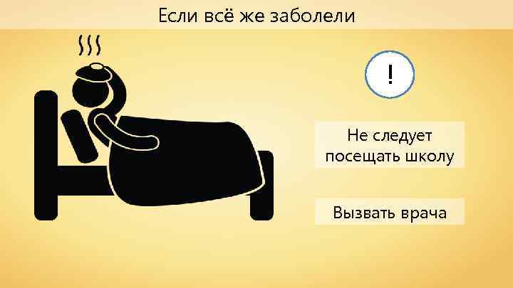 Если всё же заболели ! Не следует посещать школу Вызвать врача 