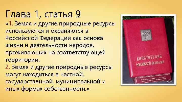 Глава 1, статья 9 « 1. Земля и другие природные ресурсы используются и охраняются