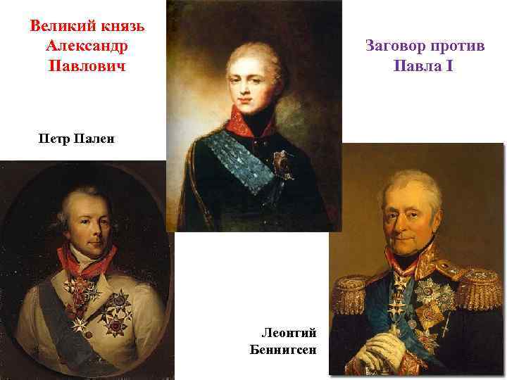 Великий князь Александр Павлович Заговор против Павла I Петр Пален Леонтий Беннигсен 