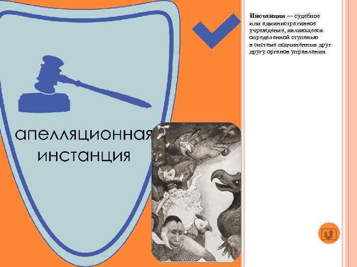 Инстанции — судебное или административное учреждение, являющееся определенной ступенью в системе подчинённых другу органов