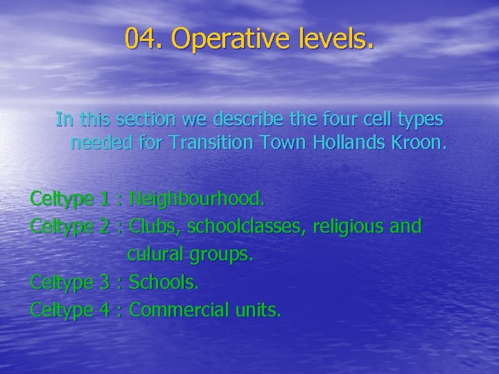 04. Operative levels. In this section we describe the four cell types needed for