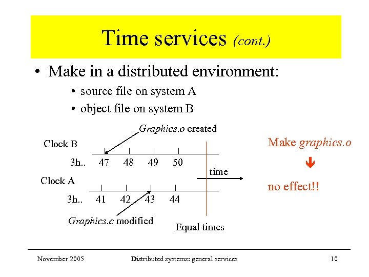 Time services (cont. ) • Make in a distributed environment: • source file on