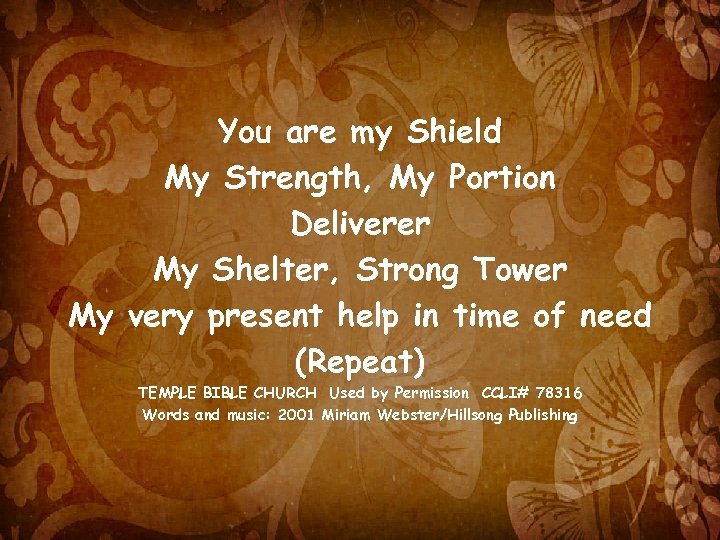 You are my Shield My Strength, My Portion Deliverer My Shelter, Strong Tower My