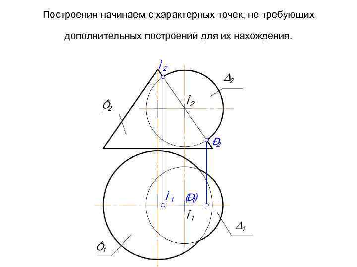 Построения начинаем с характерных точек, не требующих дополнительных построений для их нахождения. 