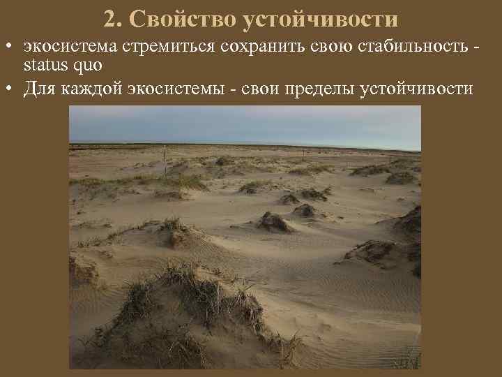 2. Свойство устойчивости • экосистема стремиться сохранить свою стабильность - status quo • Для