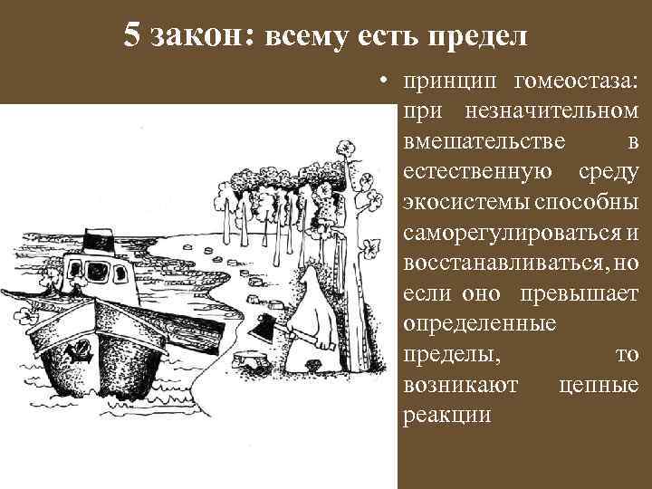 5 закон: всему есть предел • принцип гомеостаза: при незначительном вмешательстве в естественную среду