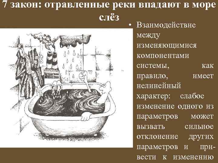 7 закон: отравленные реки впадают в море слёз • Взаимодействие между изменяющимися компонентами системы,